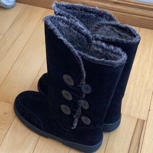 Rampage Black Faux Fur Button Boots